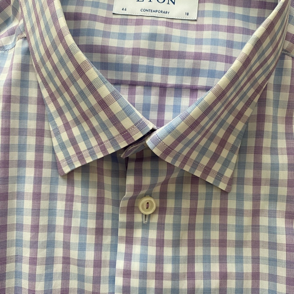 Eton Blue and Purple Dress Shirt Crisp Cotton - Picture 6 of 11
